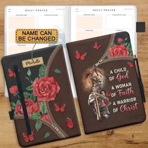 Christianartbag Leather Journal,  A Child Of God A Woman Of Faith A Warrior Of Christ Female Warrior Leather Journal, Personalized Leather Prayer Journal, Christian Journal, Christian Gifts, CABCJ01100124.