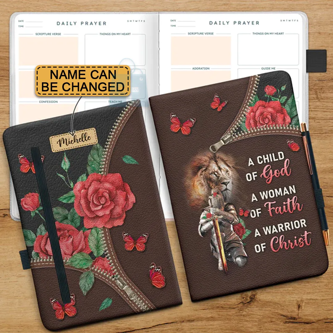 Christianartbag Leather Journal,  A Child Of God A Woman Of Faith A Warrior Of Christ Female Warrior Leather Journal, Personalized Leather Prayer Journal, Christian Journal, Christian Gifts, CABCJ01100124.