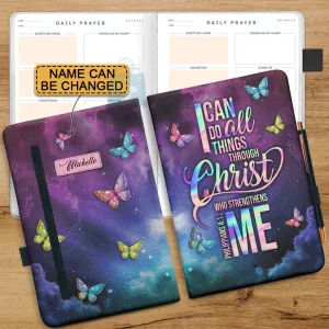Christianartbag Leather Journal, Faith I Can Do All Thing Through Christ Butterfly Galaxy Philippians 4 13 Warrior Leather Journal, Personalized Leather Prayer Journal, Christian Journal, Christian Gifts, CABCJ04100124.