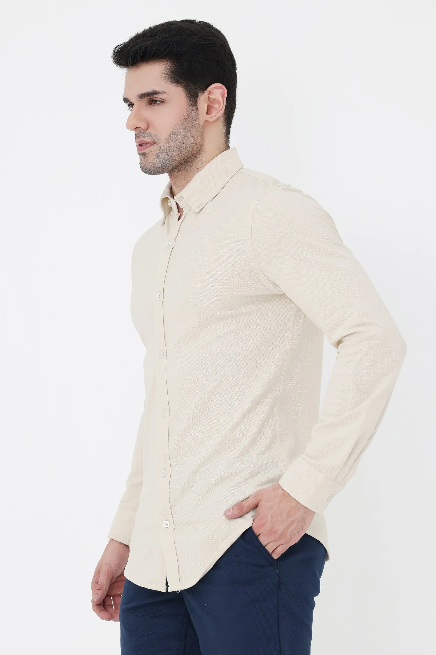 Classic Button-Down Shirt-Beige