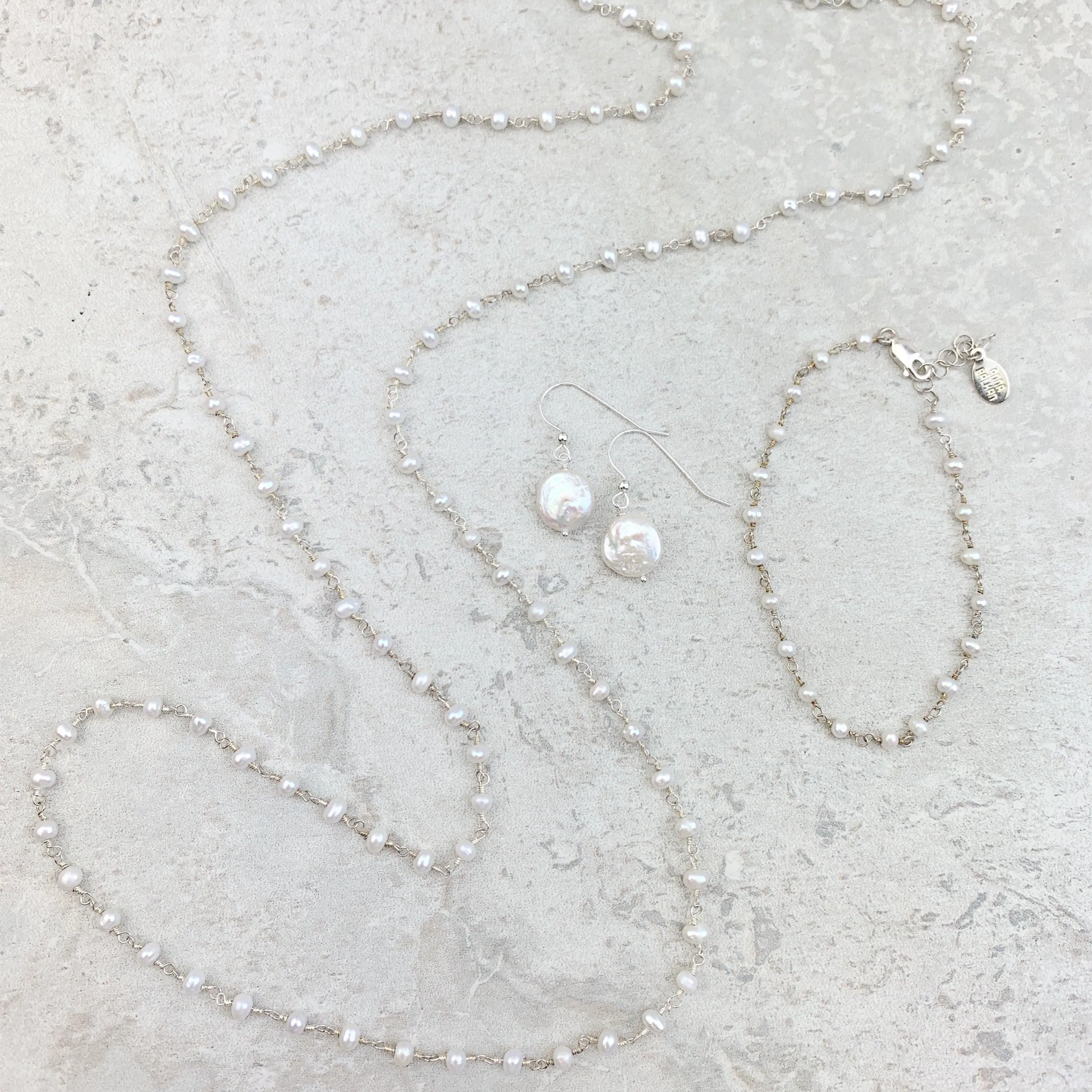 Classic Elegance Pearl Rosary Jewelry Set - Long Layering