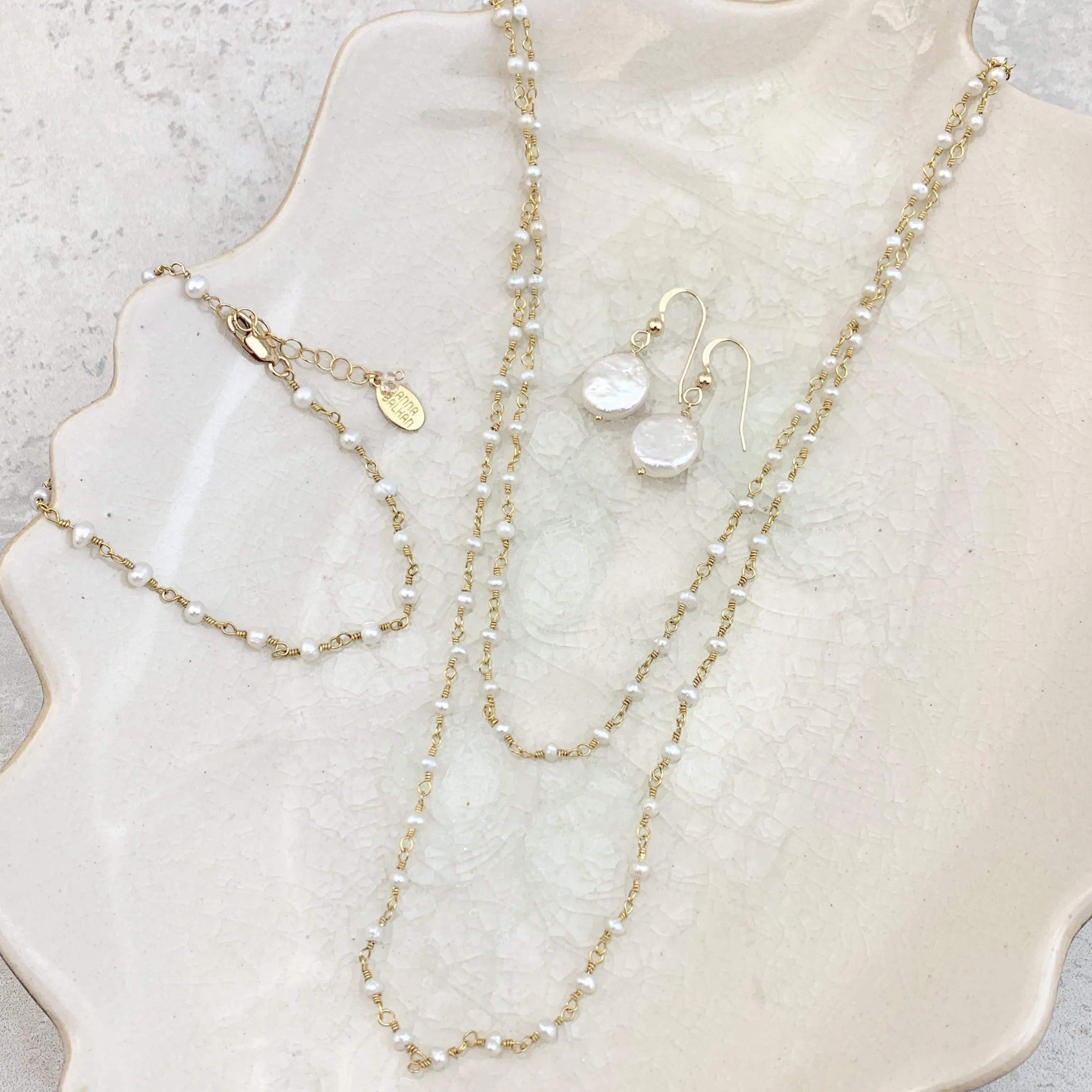 Classic Elegance Pearl Rosary Jewelry Set - Long Layering