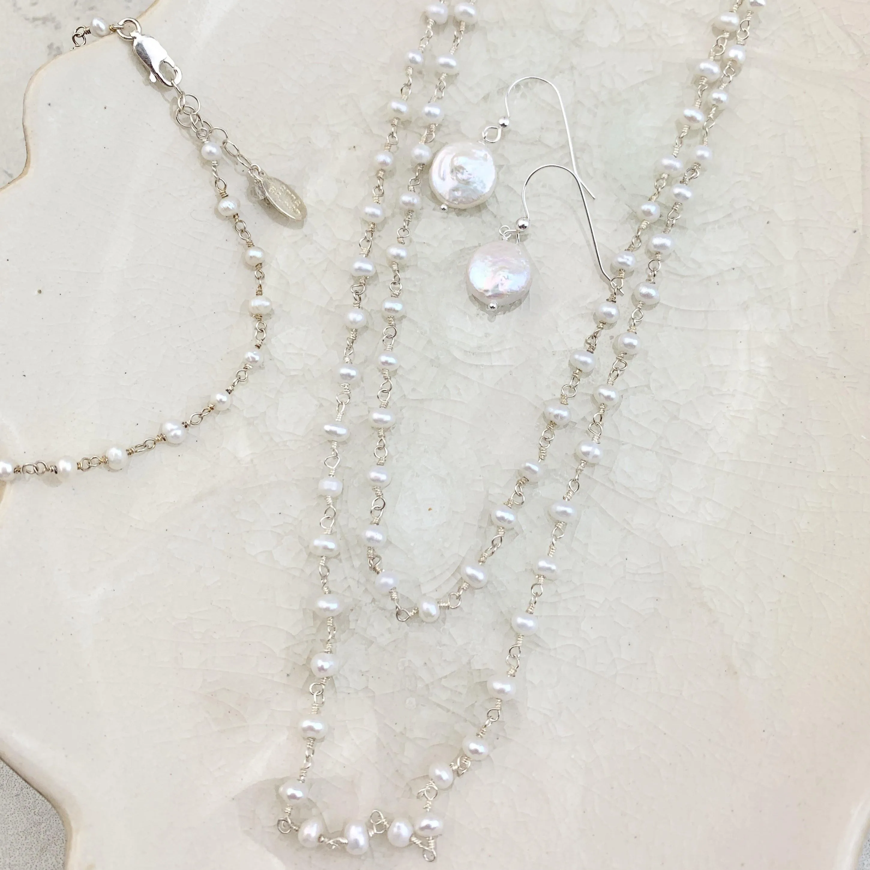 Classic Elegance Pearl Rosary Jewelry Set - Long Layering