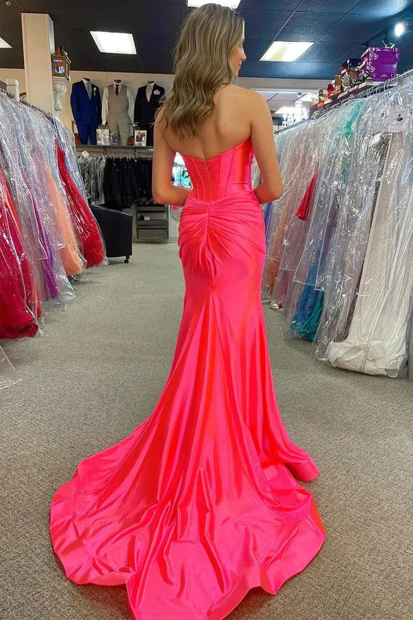 Classy Strapless Keyhole Mermaid Satin Prom Dress with Slit TP1384