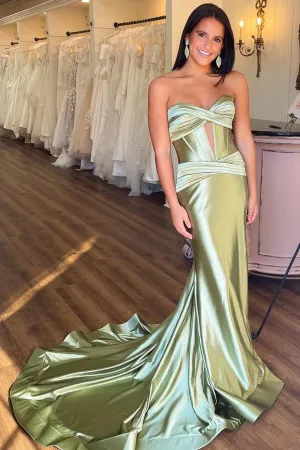 Classy Strapless Keyhole Mermaid Satin Prom Dress with Slit TP1384