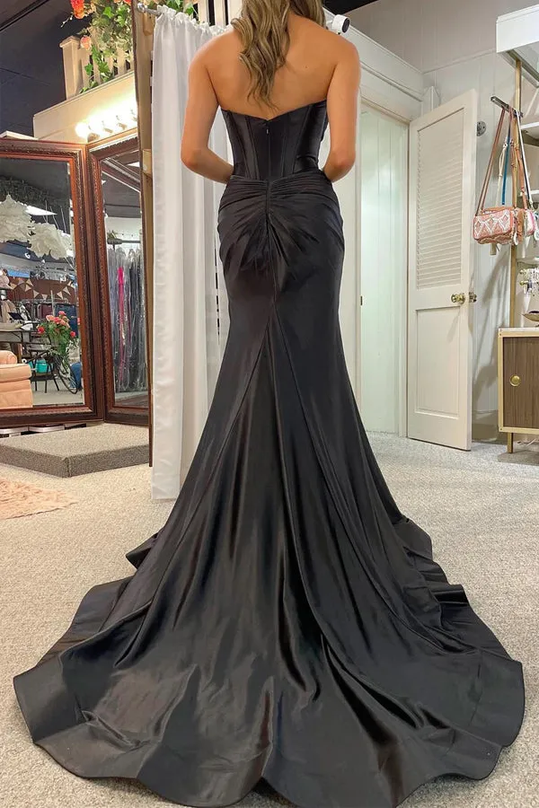 Classy Strapless Keyhole Mermaid Satin Prom Dress with Slit TP1384