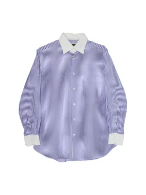 Corneliani Blue Pinstripe Contrast-Collar Shirt