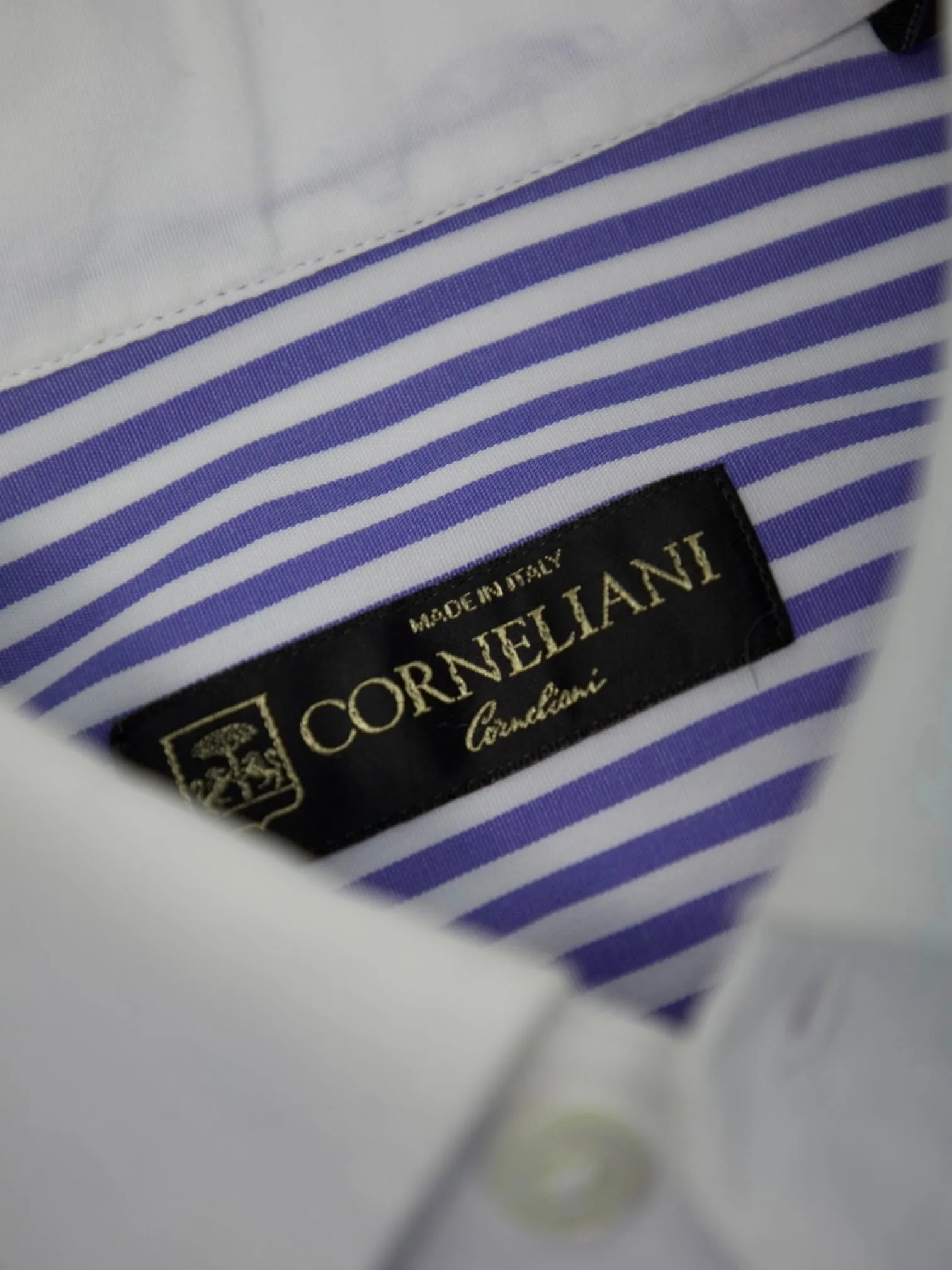 Corneliani Blue Pinstripe Contrast-Collar Shirt