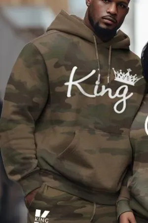 Couple Large Size Casual Couple Outfit Camouflage Graffiti King Queen Hoodie Set