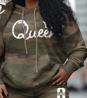 Couple Large Size Casual Couple Outfit Camouflage Graffiti King Queen Hoodie Set
