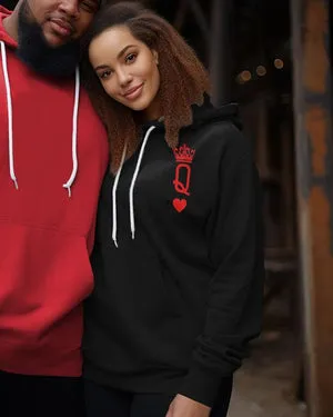 Couple's Plus Size Simple Casual Retro Lover King Queen Long Sleeve Hoodie