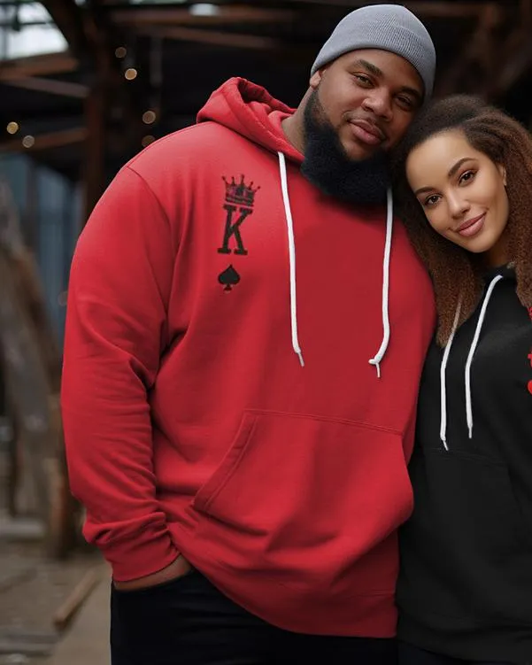 Couple's Plus Size Simple Casual Retro Lover King Queen Long Sleeve Hoodie