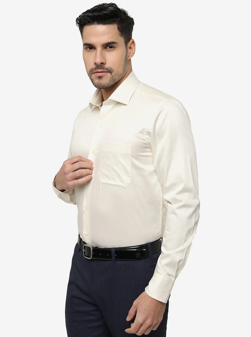 Cream Solid Slim Fit Formal Shirt | Metal