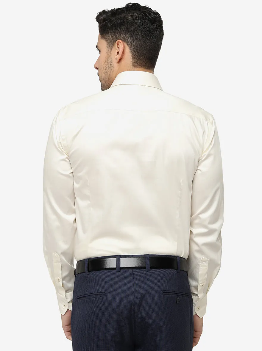 Cream Solid Slim Fit Formal Shirt | Metal