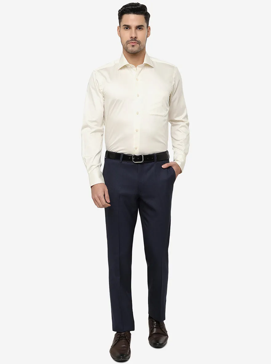 Cream Solid Slim Fit Formal Shirt | Metal