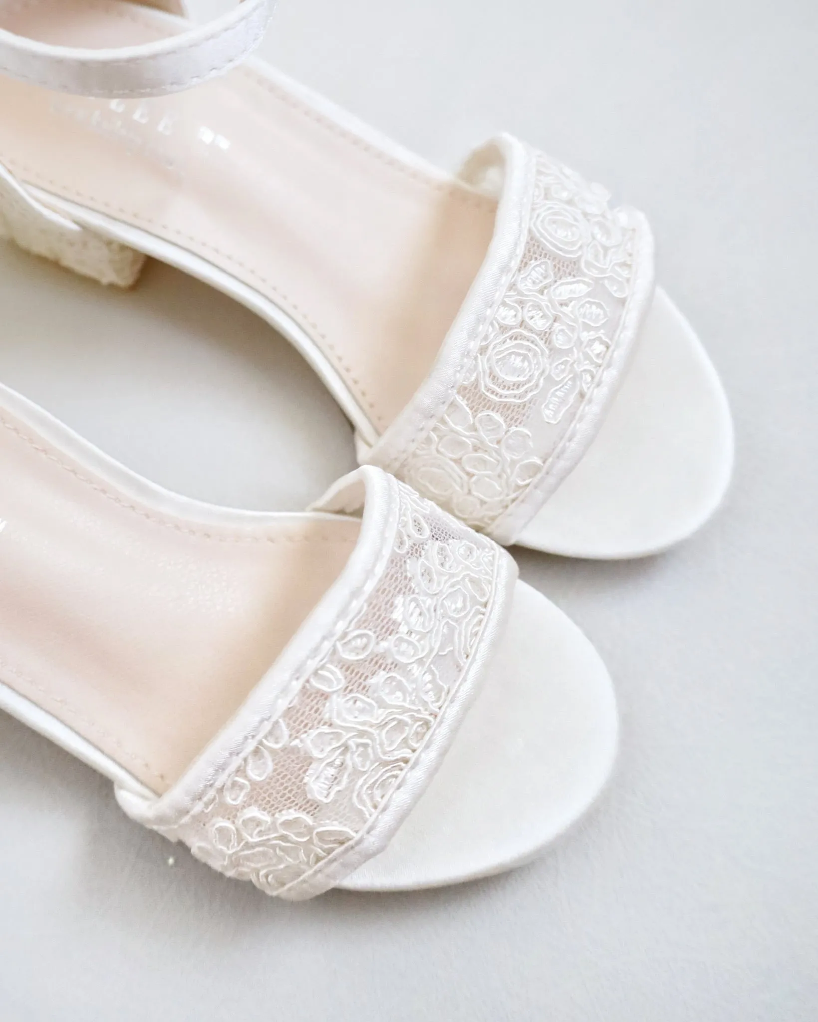 Crochet Lace Low Block Heel Girls Sandals with Back Satin Bow
