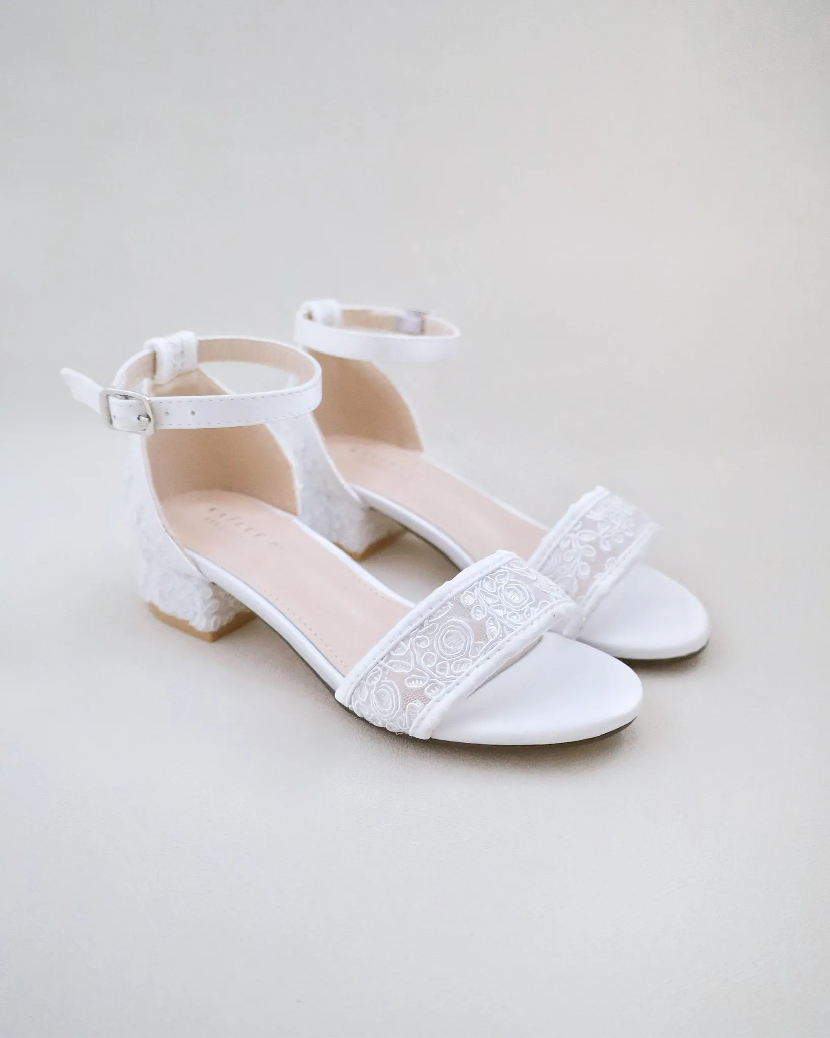 Crochet Lace Low Block Heel Girls Sandals