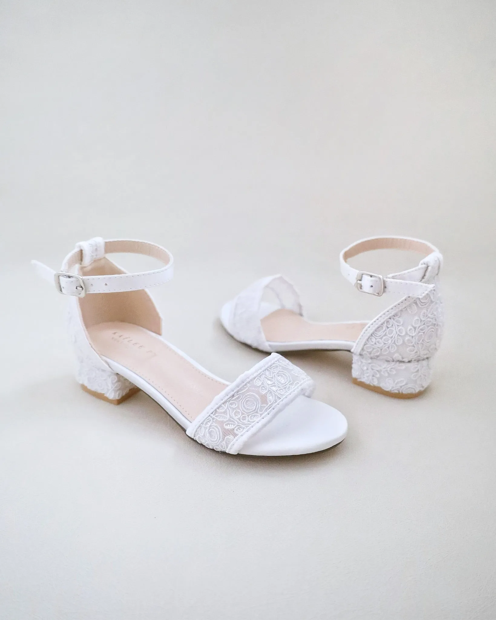 Crochet Lace Low Block Heel Girls Sandals