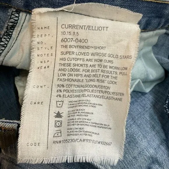 Current/Elliott The Boyfriend Super Loved Rose Gold Stars Shorts 27