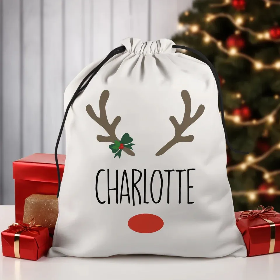 Custom Name Reindeer Christmas Sack