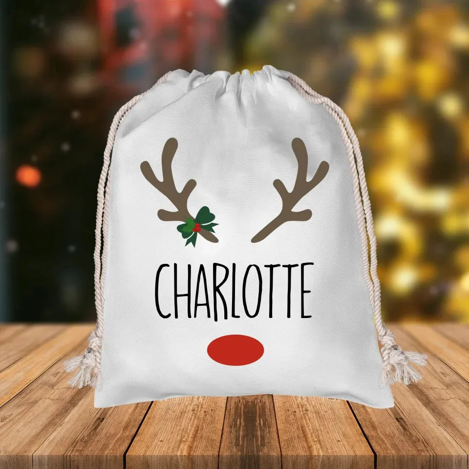 Custom Name Reindeer Christmas Sack