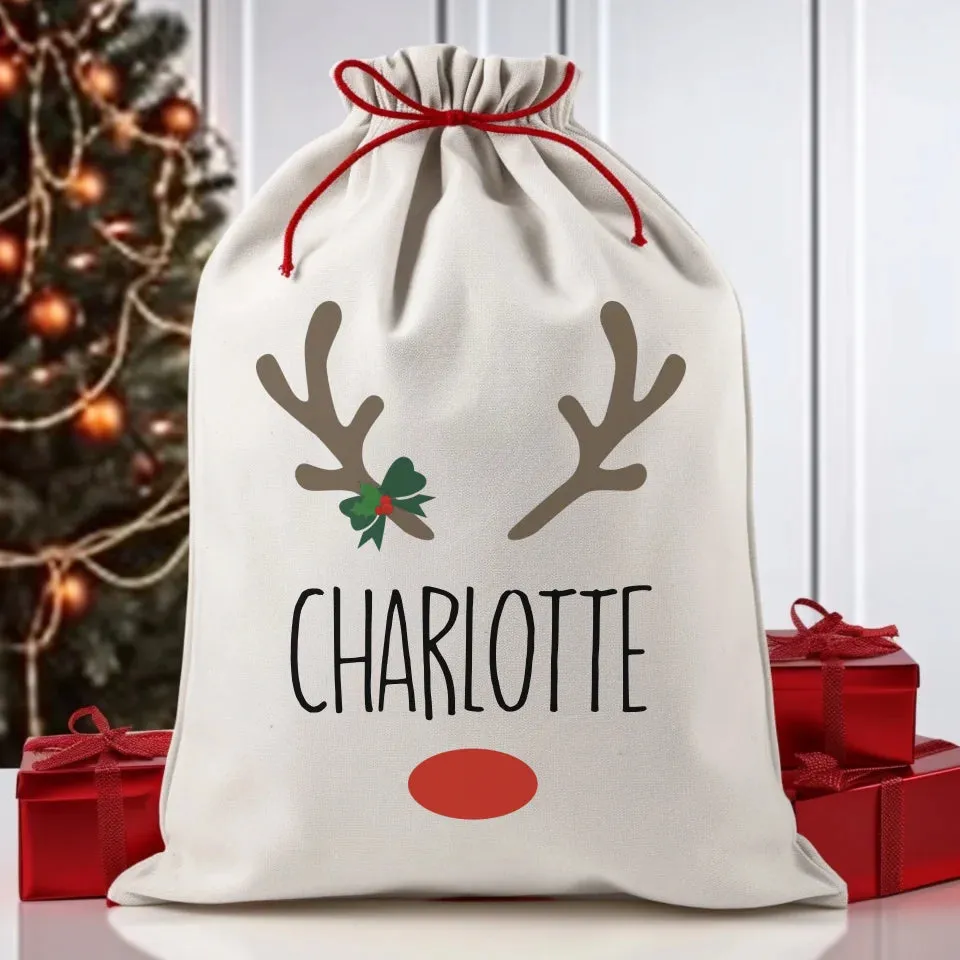 Custom Name Reindeer Christmas Sack