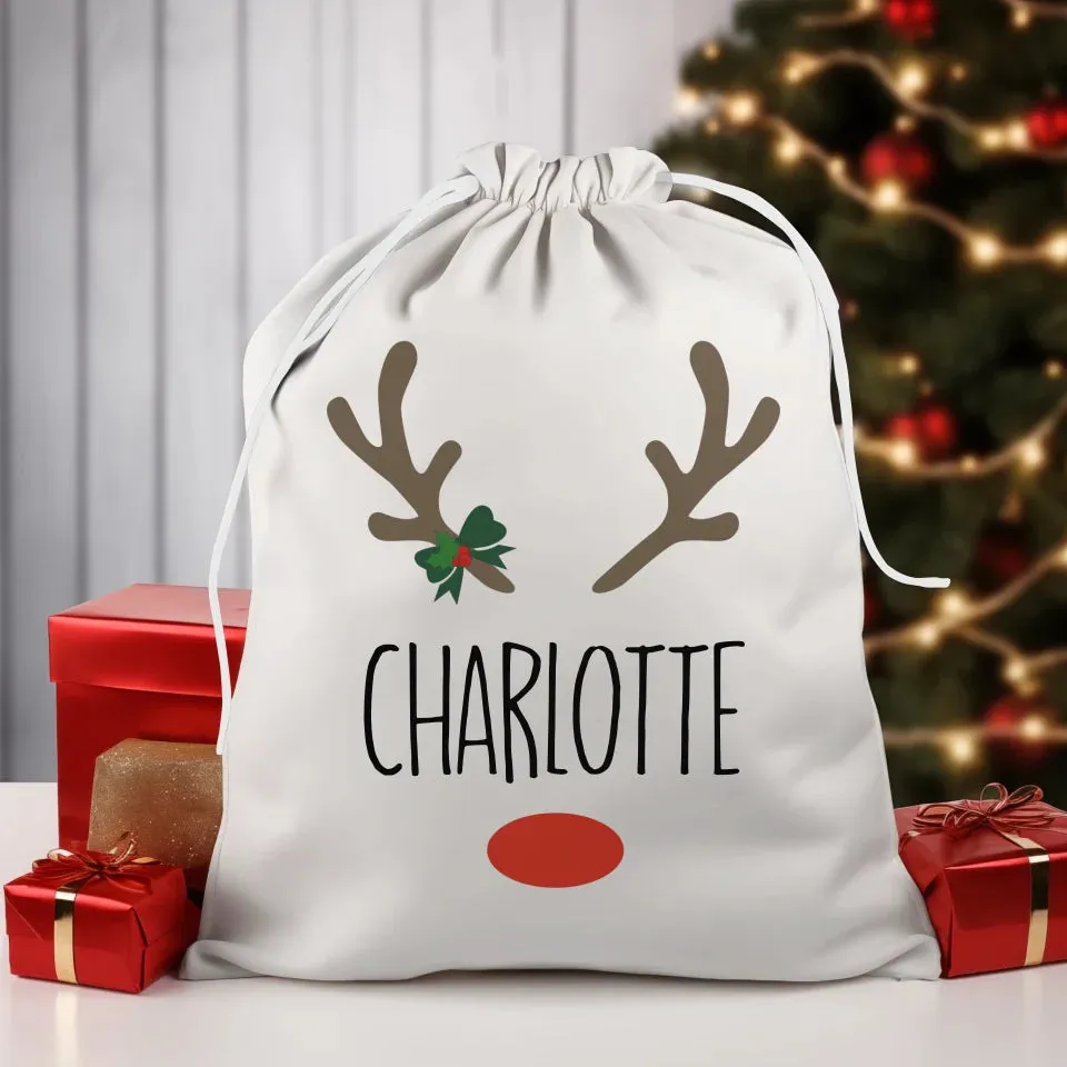 Custom Name Reindeer Christmas Sack