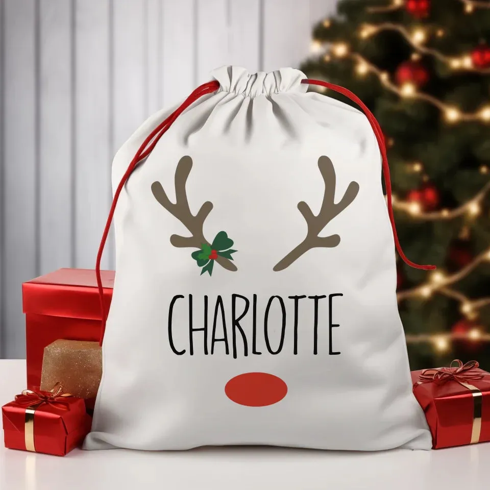 Custom Name Reindeer Christmas Sack