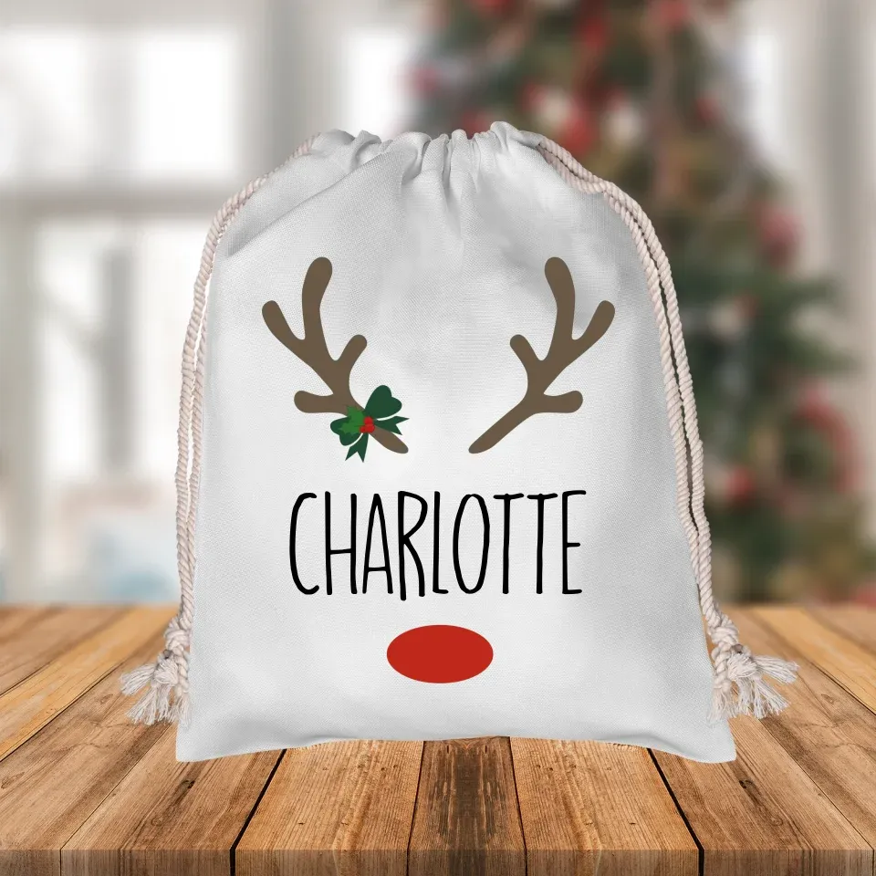 Custom Name Reindeer Christmas Sack