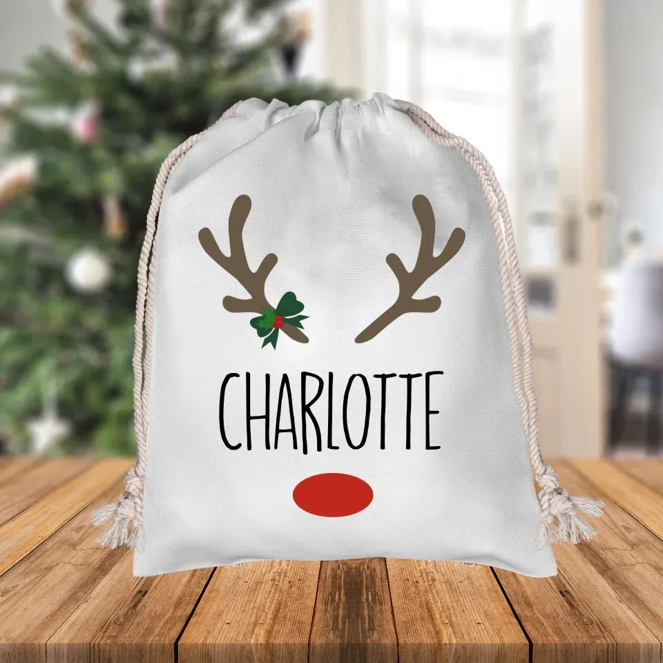 Custom Name Reindeer Christmas Sack