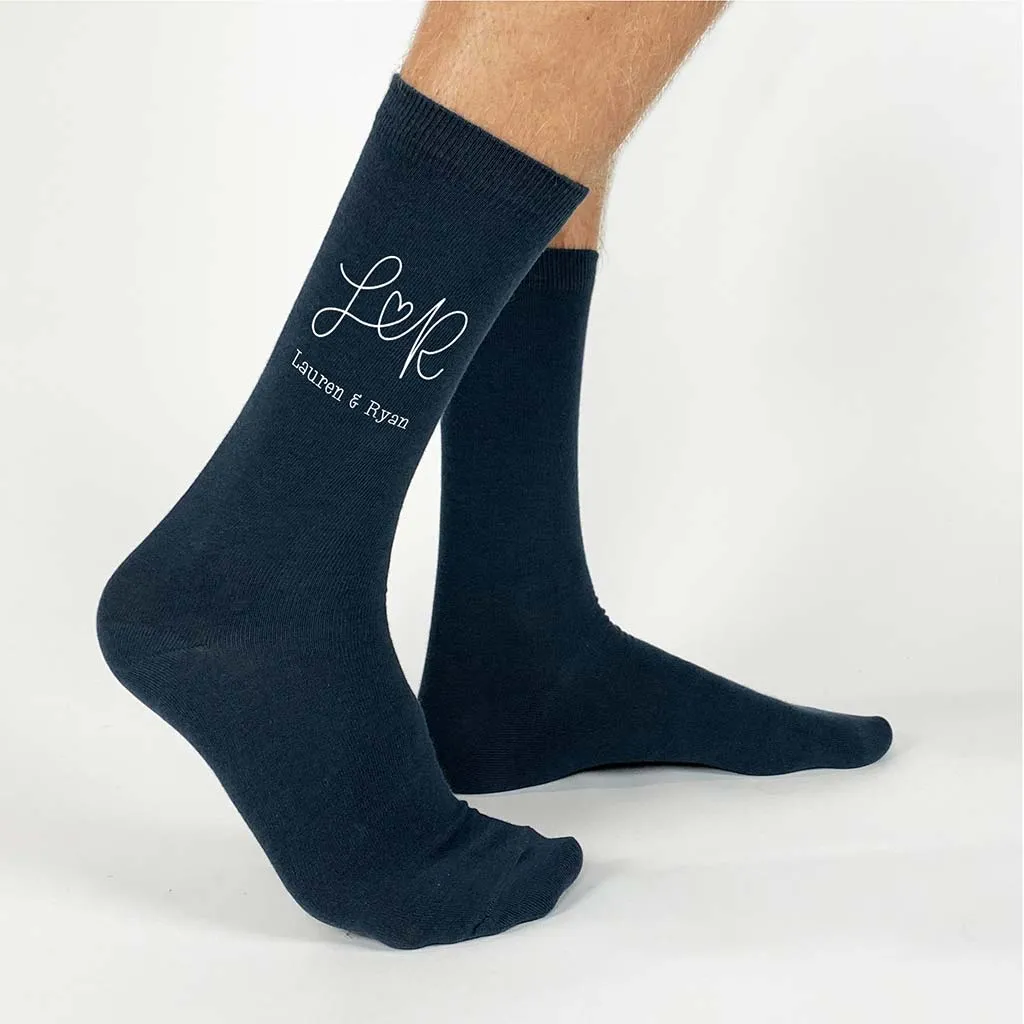 Custom Valentine's and Wedding Monogram Socks with Couple's Initials/Names