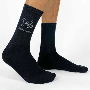 Custom Valentine's and Wedding Monogram Socks with Couple's Initials/Names