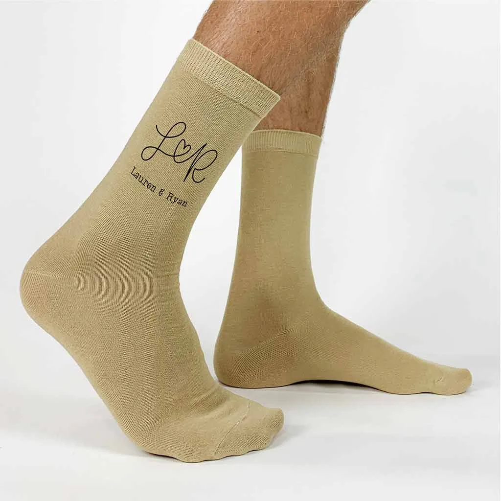 Custom Valentine's and Wedding Monogram Socks with Couple's Initials/Names