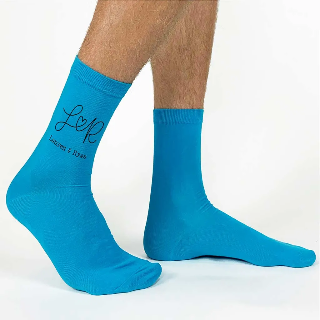 Custom Valentine's and Wedding Monogram Socks with Couple's Initials/Names