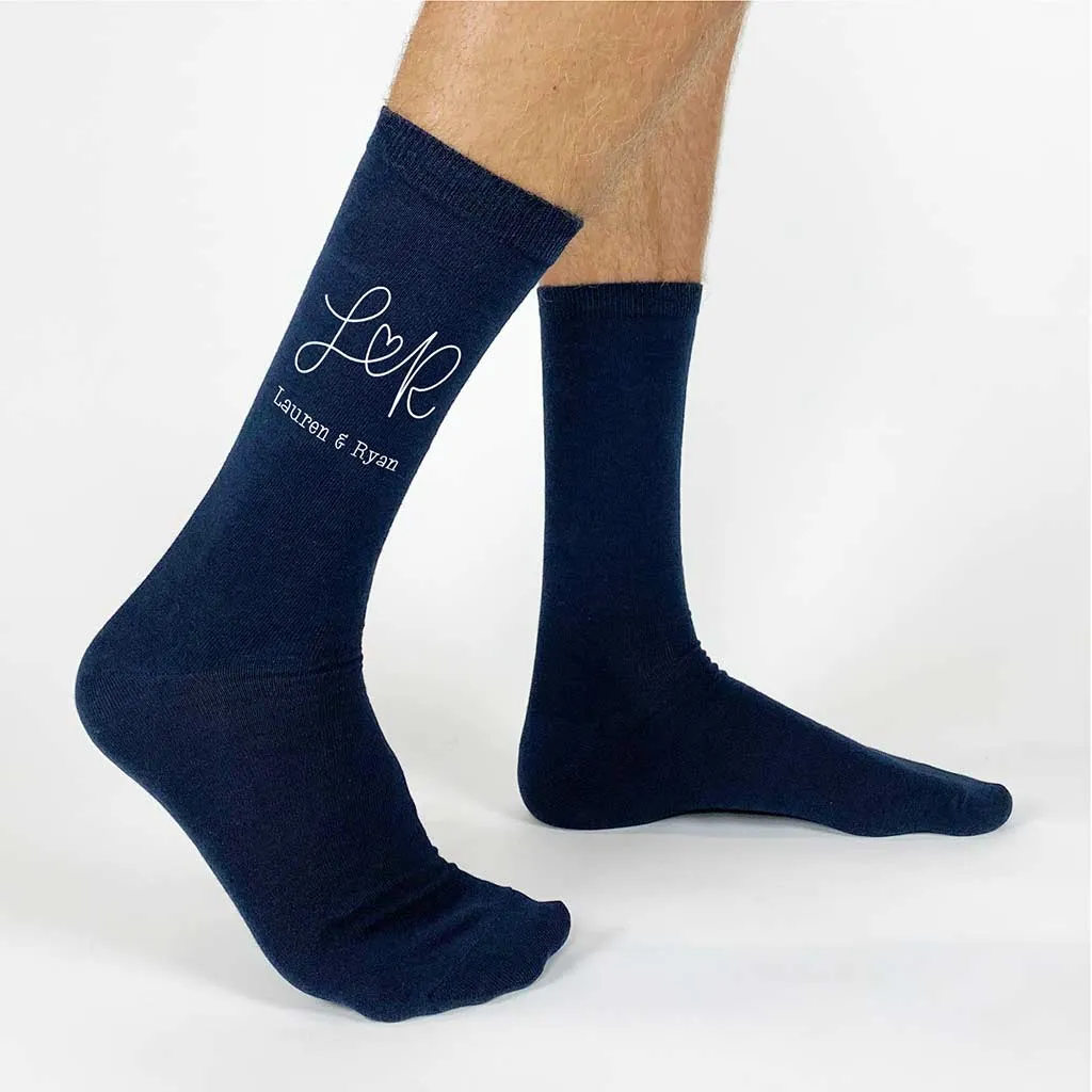 Custom Valentine's and Wedding Monogram Socks with Couple's Initials/Names