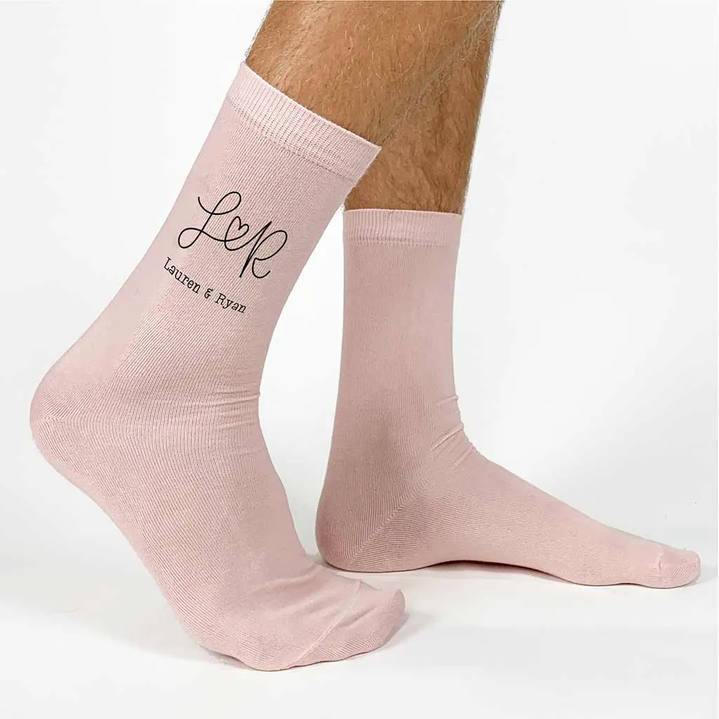 Custom Valentine's and Wedding Monogram Socks with Couple's Initials/Names