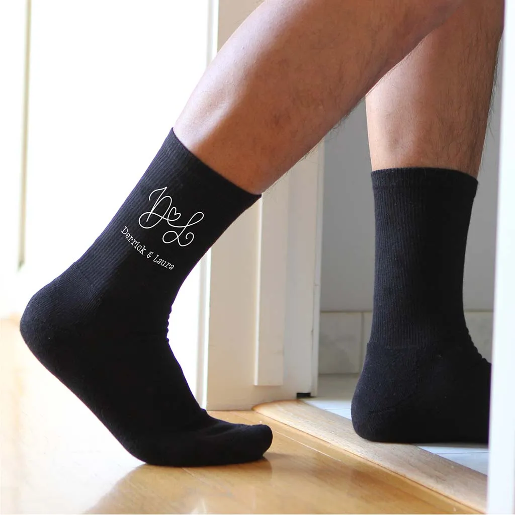 Custom Valentine's and Wedding Monogram Socks with Couple's Initials/Names