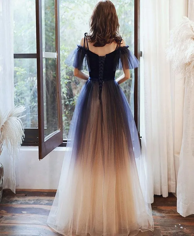 Cute A-line Off Shoulder Gradient Tulle Long Party Dress, New Prom Dress
