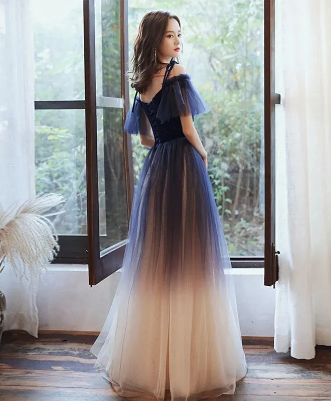 Cute A-line Off Shoulder Gradient Tulle Long Party Dress, New Prom Dress