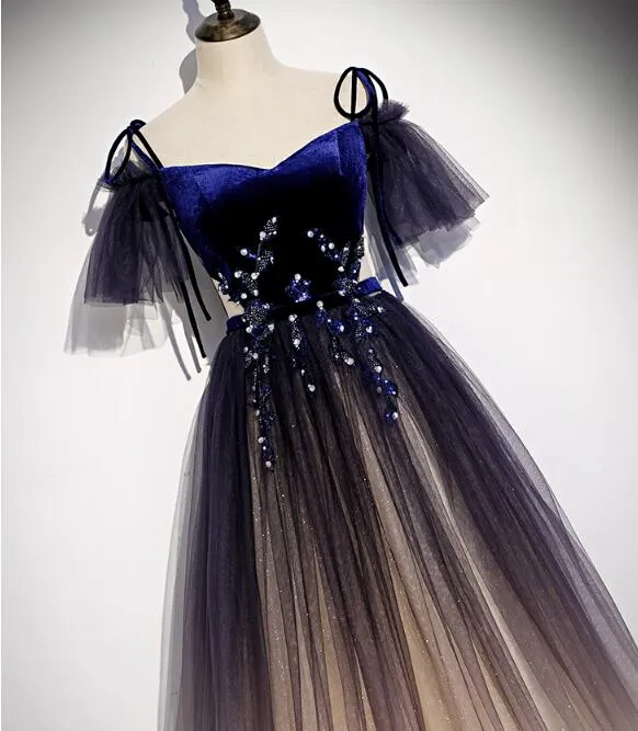 Cute A-line Off Shoulder Gradient Tulle Long Party Dress, New Prom Dress