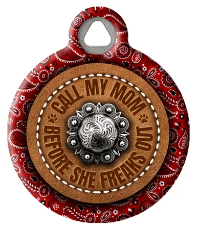 Cute and Funny Red Bandana ID Tag - Call My Mom Before She Freaks Out