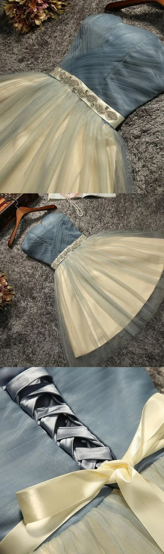 Cute Knee Length Sweetheart Tulle Party Dress with Belt, Cute Formal Dresses