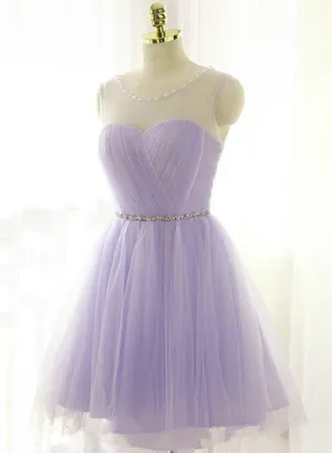 Cute Lavender Homecoming Dress with Belt, Lovely Short Prom Dress