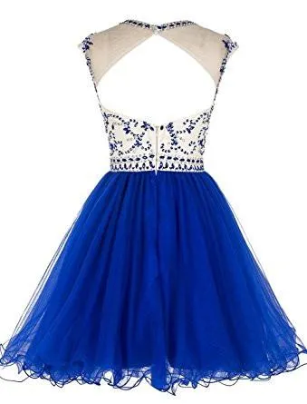Cute Tulle Short Beaded Formal Dress 2019, Lovely Party Dresses
