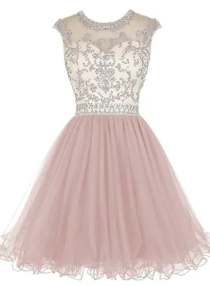 Cute Tulle Short Beaded Formal Dress 2019, Lovely Party Dresses