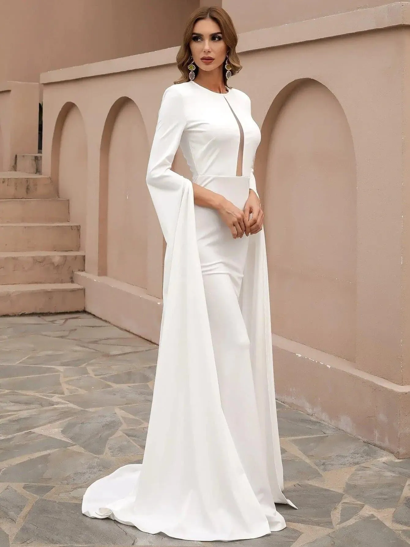 Cutout Cape Sleeve Mermaid Formal Dress M0924