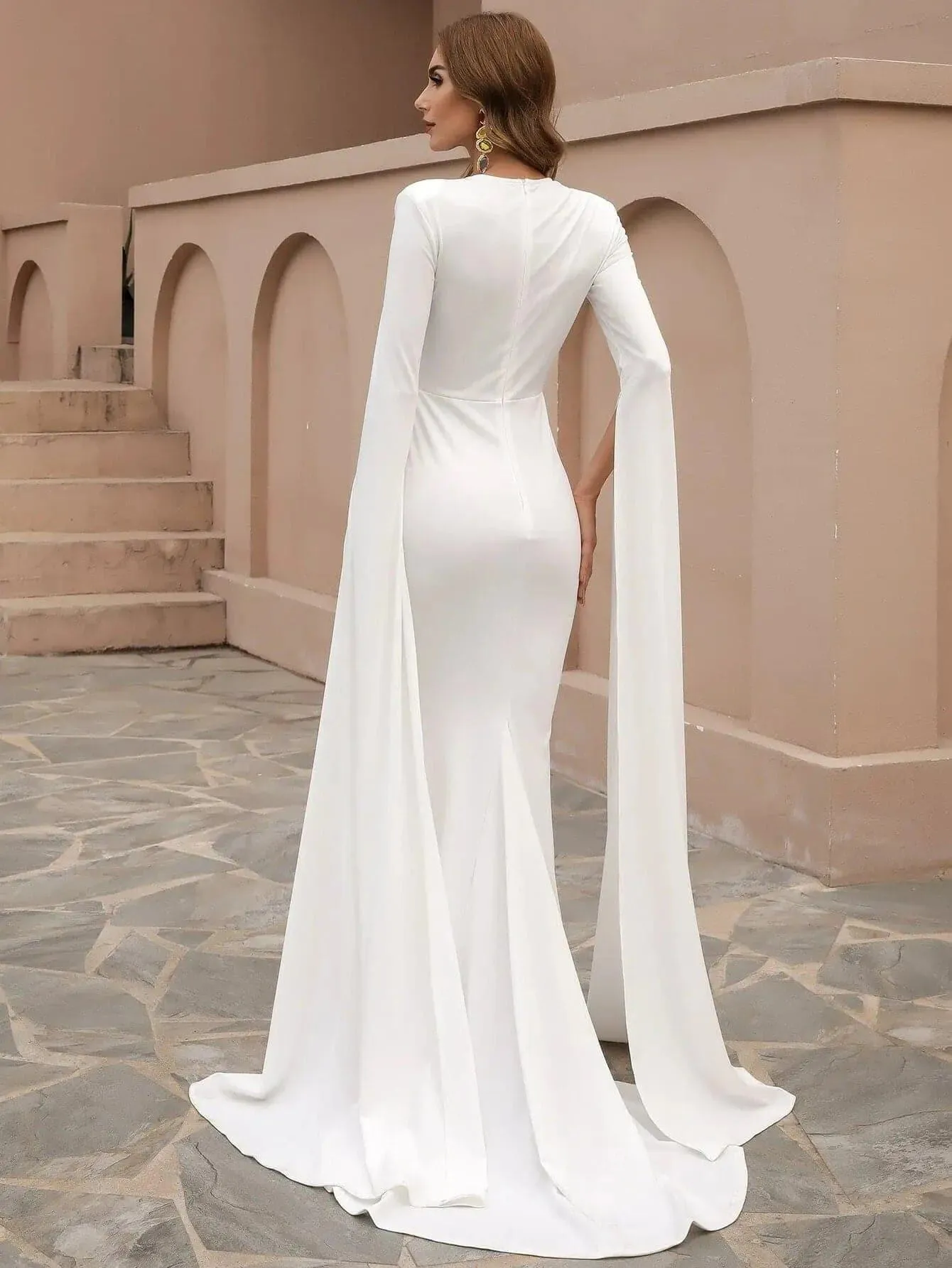 Cutout Cape Sleeve Mermaid Formal Dress M0924