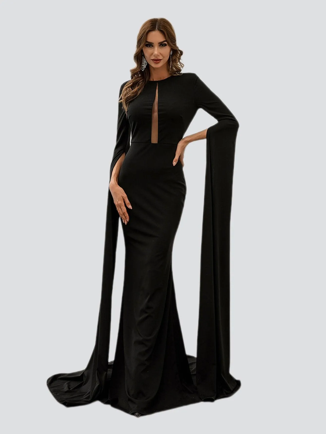 Cutout Cape Sleeve Mermaid Formal Dress M0924