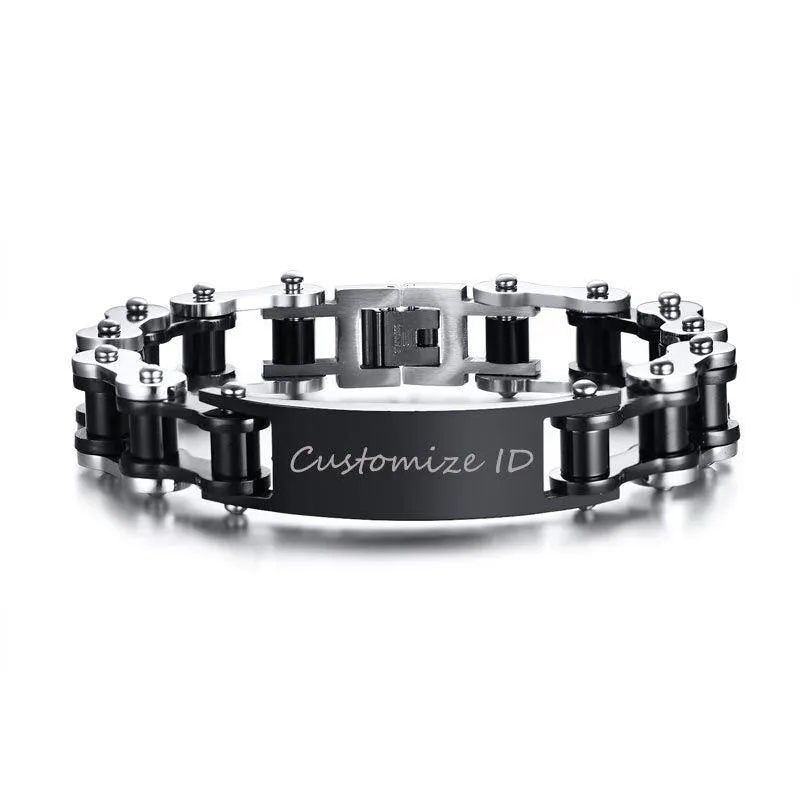 Cycolinks Personalised Gun Metal Men's Bike Bracelet