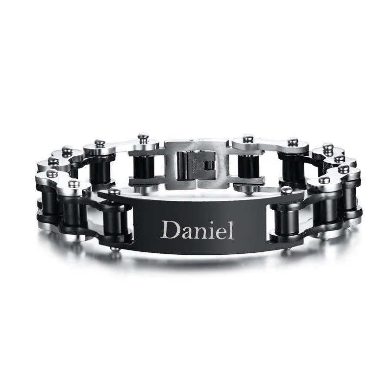 Cycolinks Personalised Gun Metal Men's Bike Bracelet